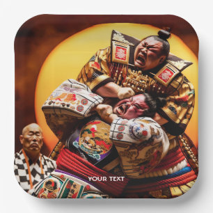 Fantasy Cute Two Sumo Fighters Paper Plate