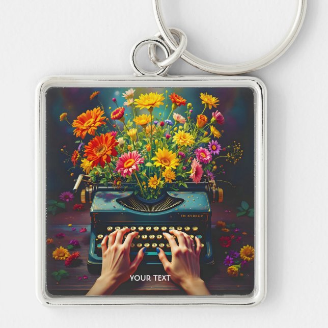 Fantasy Cute  Typewriter Flowers Hands Keychain (Front)