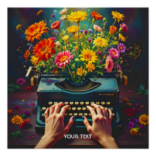 Fantasy Cute Typewriter Flowers Hands Poster