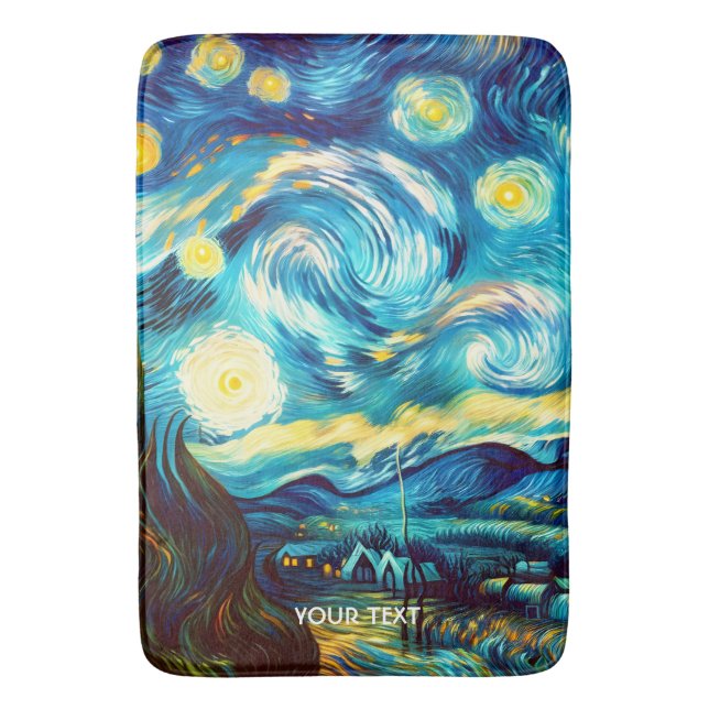 Fantasy Cute Van Gogh Inspired Bath Mat (Front Vertical)