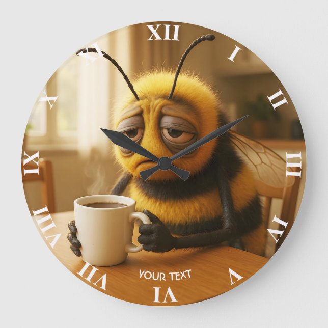 Fantasy Cute Very Tired Bee Large Clock (Front)