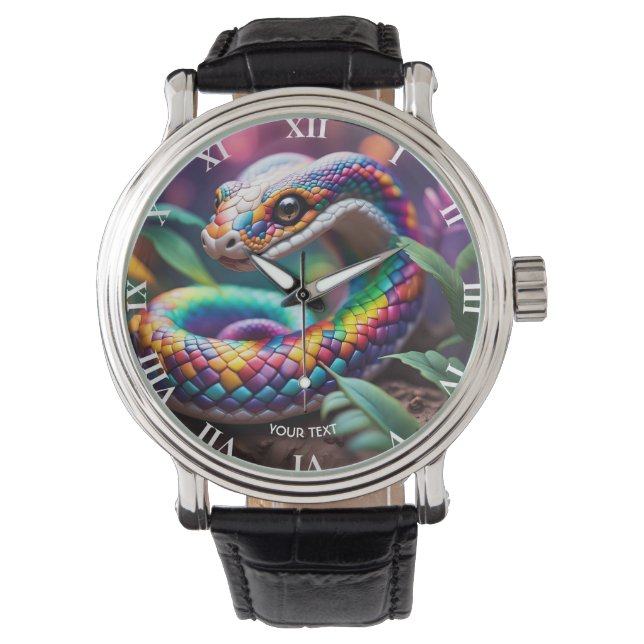 Fantasy Cute Vibrant Snake Leaves Watch (Front)