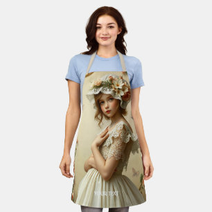 Fantasy Cute Victorian Girl Flowers Apron
