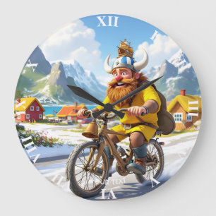 Fantasy Cute Viking Village Bike Large Clock