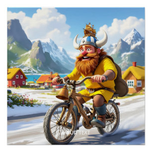 Fantasy Cute Viking Village Bike Poster