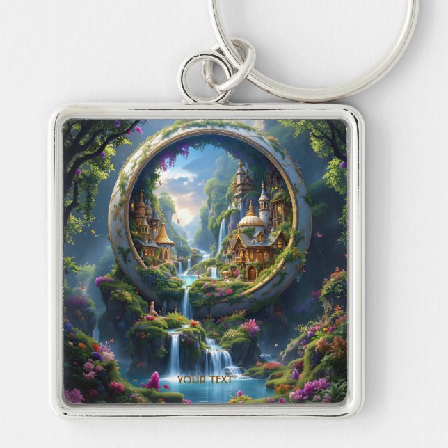 Fantasy Cute Village Tiny City  . Perfect As A Bir Keychain (Front)