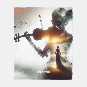Fantasy Cute Violin Girl Sun Fleece Blanket