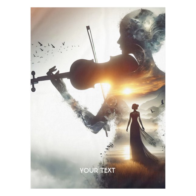 Fantasy Cute Violin Girl Sun Tablecloth (Front)