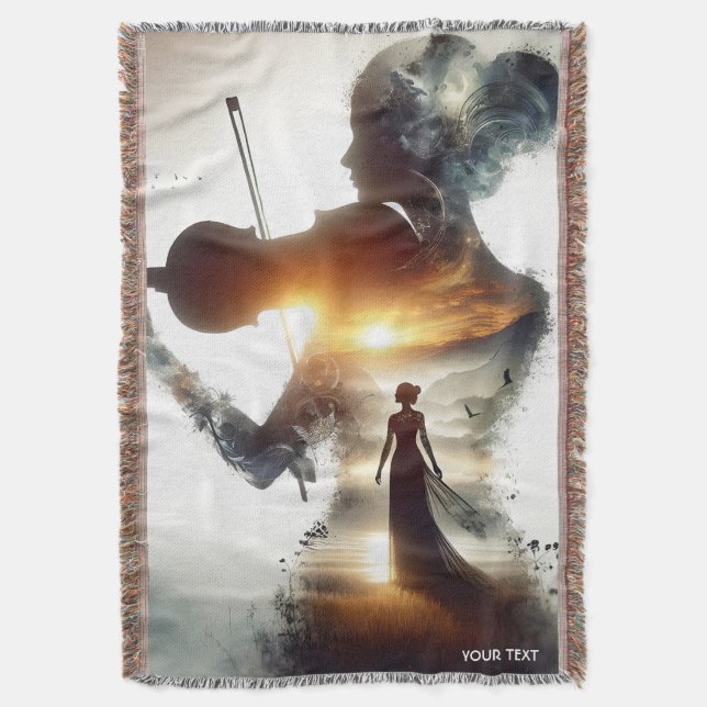 Fantasy Cute Violin Girl Sun Throw Blanket (Front Vertical)