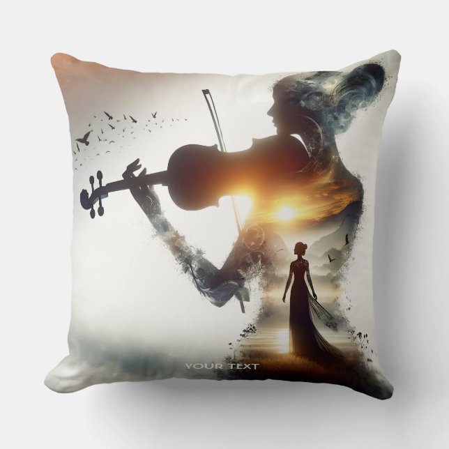 Fantasy Cute Violin Girl Sun Throw Pillow (Front)