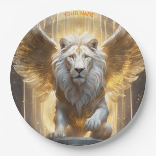 Fantasy Cute Vivid Angelic White Lion Paper Plate