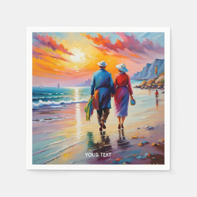 Fantasy Cute Vivid Beach Sunset Love Napkin (Front)