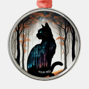 Fantasy Cute Vivid Black Cat Forest Metal Ornament