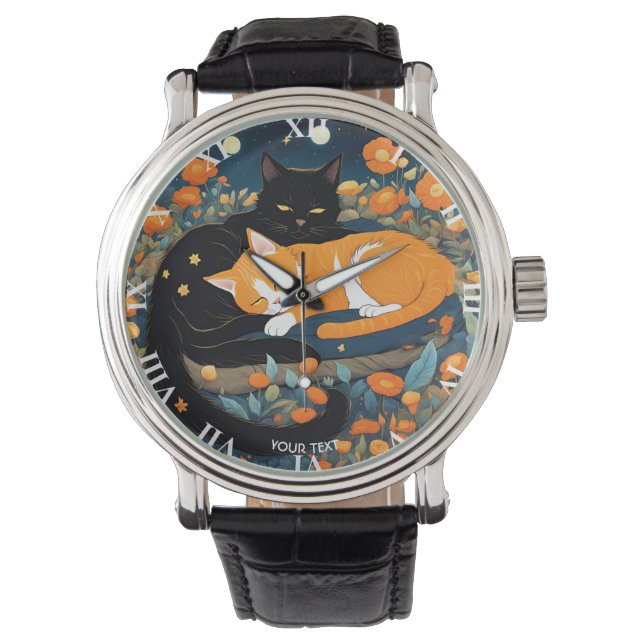 Fantasy Cute Vivid Black Orange Cats Watch (Front)