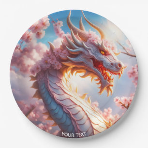 Fantasy Cute Vivid Blossom Pink Dragon Paper Plate