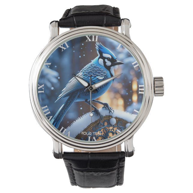 Fantasy Cute Vivid Blue Bird Filigree Watch (Front)