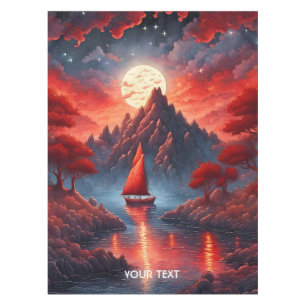 Fantasy Cute Vivid Boat Red Landscape Tablecloth