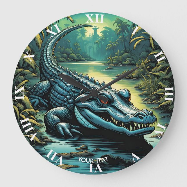 Fantasy Cute Vivid Cartoon Alligator Forest Large Clock (Front)