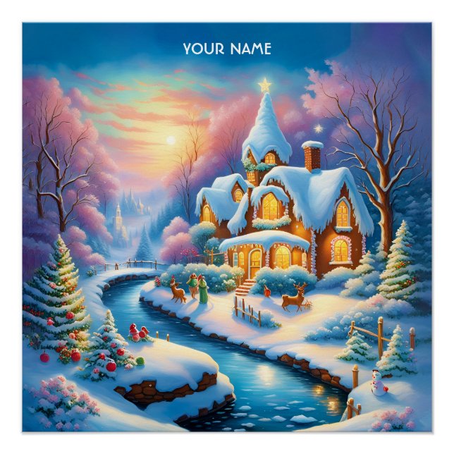 Fantasy Cute Vivid Christmas Fairytale Village Poster (Front)