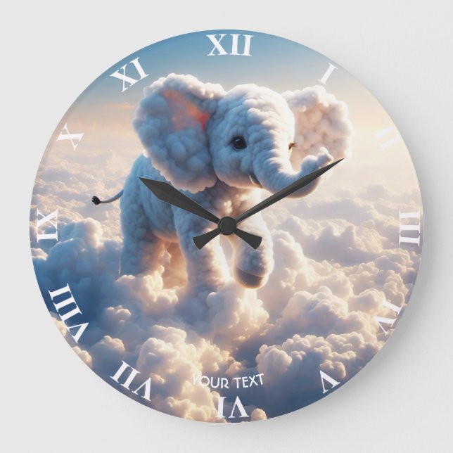 Fantasy Cute Vivid Cloud Elephant Sky Large Clock (Front)