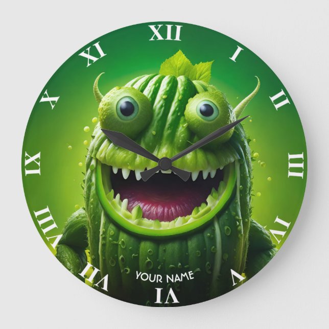 Fantasy Cute Vivid Cucumber Funny Creature Large Clock (Front)