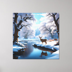 Fantasy Cute Vivid Deer Winter River Canvas Print