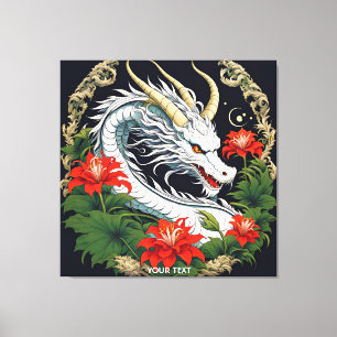Fantasy Cute Vivid Dragon Flowers Leaves Canvas Print