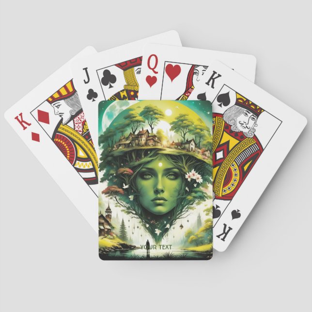 Fantasy Cute Vivid Face Village Trees Playing Cards (Back)