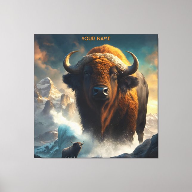 Fantasy Cute Vivid Flowers Great Buffalo Canvas Print (Front)