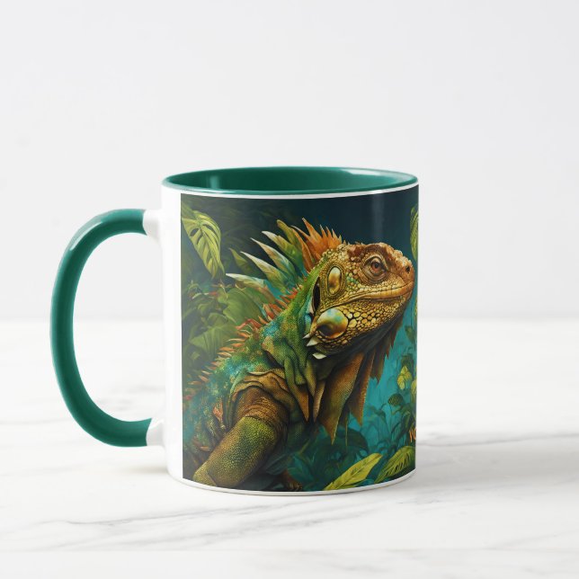 Fantasy Cute Vivid Flowers Majestic Iguana Mug (Left)