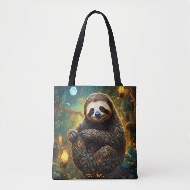 Fantasy Cute Vivid Flowers Majestic Sloth Tote Bag (Front)