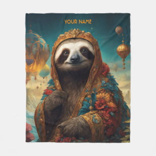 Fantasy Cute Vivid Flowers Royal Sloth Fleece Blanket