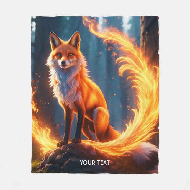 Fantasy Cute Vivid Fox Fire Forest Fleece Blanket (Front)