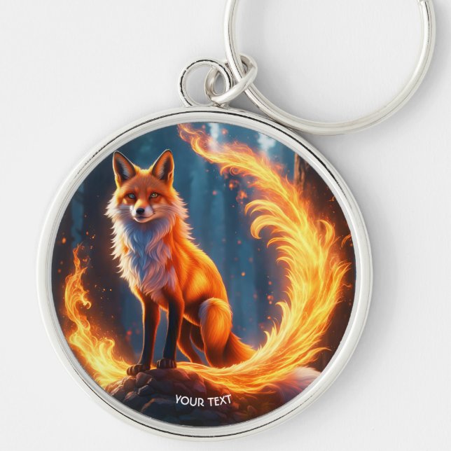 Fantasy Cute Vivid Fox Fire Forest Keychain (Front)