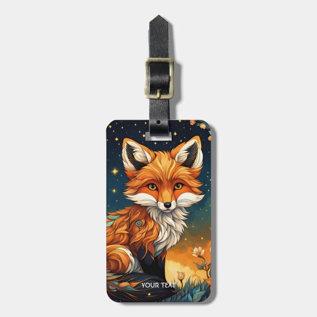 Fantasy Cute Vivid Fox Night Flowers Luggage Tag (Front Vertical)