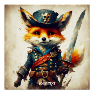 Fantasy Cute Vivid Fox Pirate Cartoon Poster