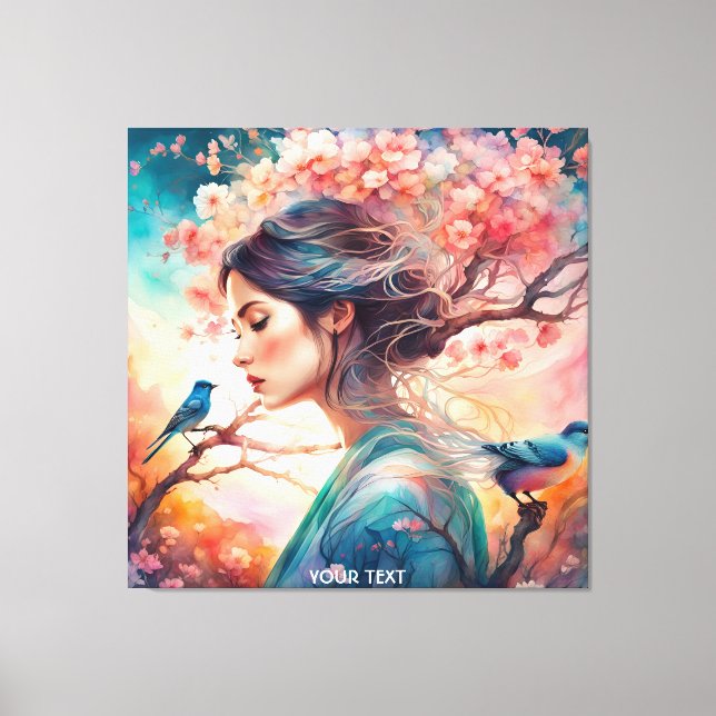 Fantasy Cute Vivid Girl Blossom Birds Canvas Print (Front)