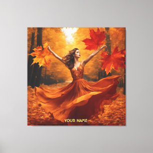 Fantasy Cute Vivid Girl Fall Forest Canvas Print