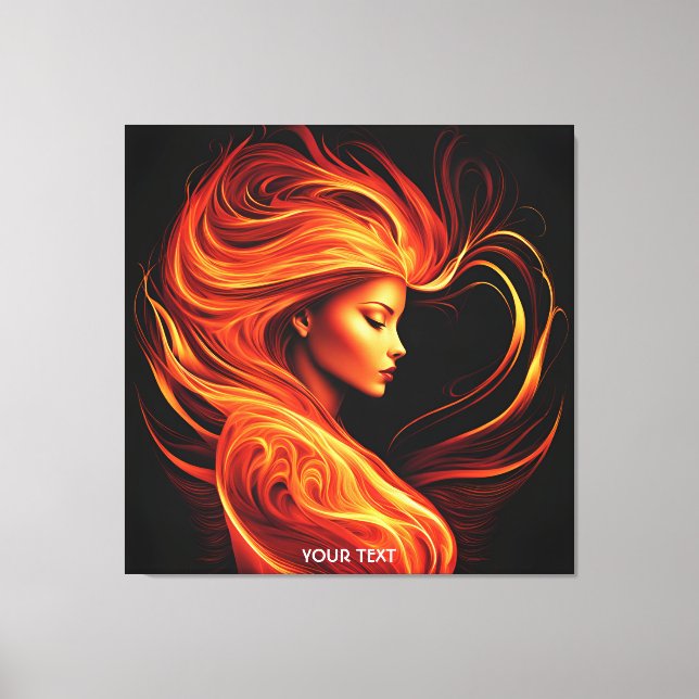 Fantasy Cute Vivid Girl Fire Flames Canvas Print (Front)