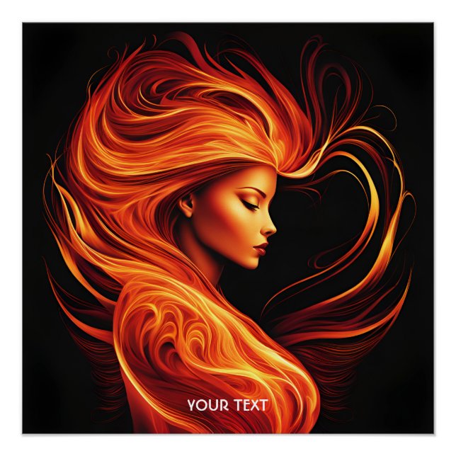 Fantasy Cute Vivid Girl Fire Flames Poster (Front)