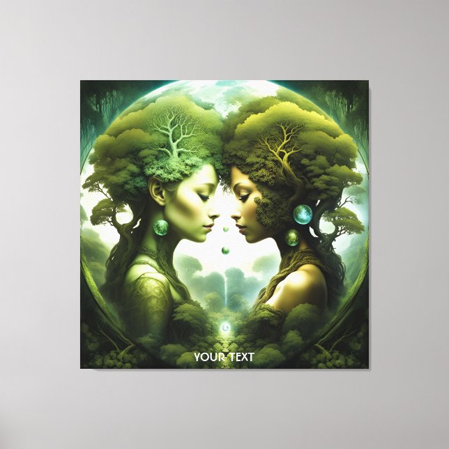 Fantasy Cute Vivid Girls Green Forest Canvas Print (Front)