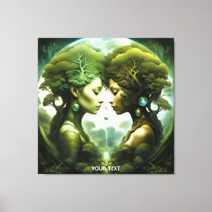 Fantasy Cute Vivid Girls Green Forest Canvas Print