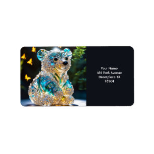 Fantasy Cute Vivid Glass Blue Bear Label