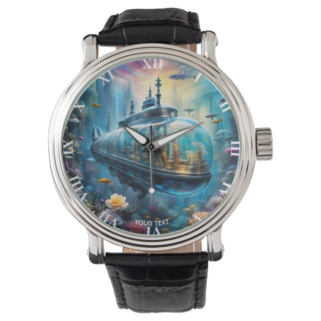 Fantasy Cute Vivid Glass Submarine Flowers Watch (Front)