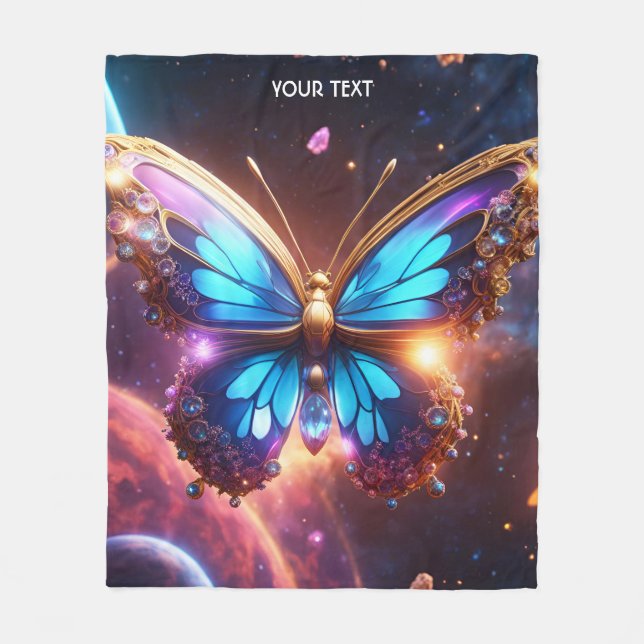 Fantasy Cute Vivid Glass Vibrant Butterfly Fleece Blanket (Front)