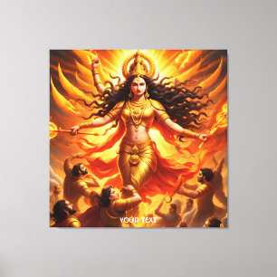 Fantasy Cute Vivid Goddess Durga Battle Canvas Print