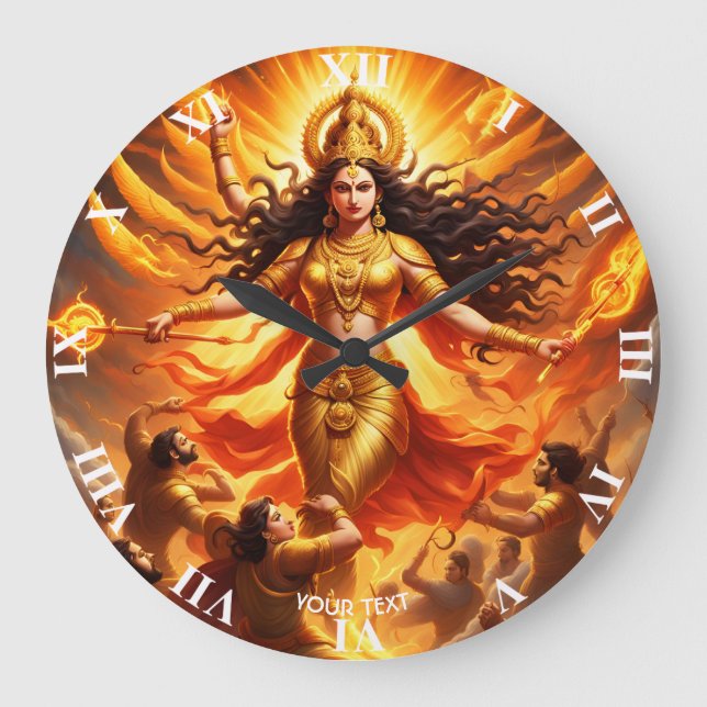 Fantasy Cute Vivid Goddess Durga Battle Large Clock (Front)