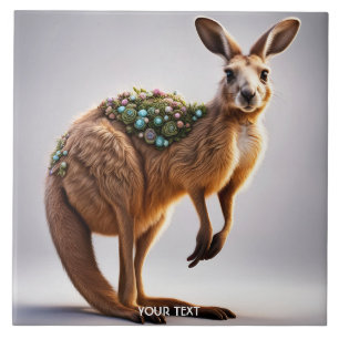 Fantasy Cute Vivid Kangaroo Portrait Flowers Tile