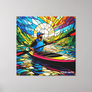 Fantasy Cute Vivid Kayaking Stained Glass Canvas Print