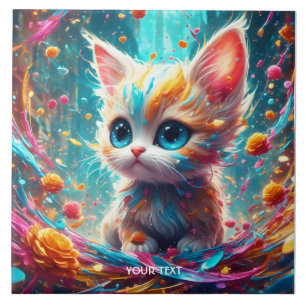 Fantasy Cute Vivid Kitten Colours Flowers Tile